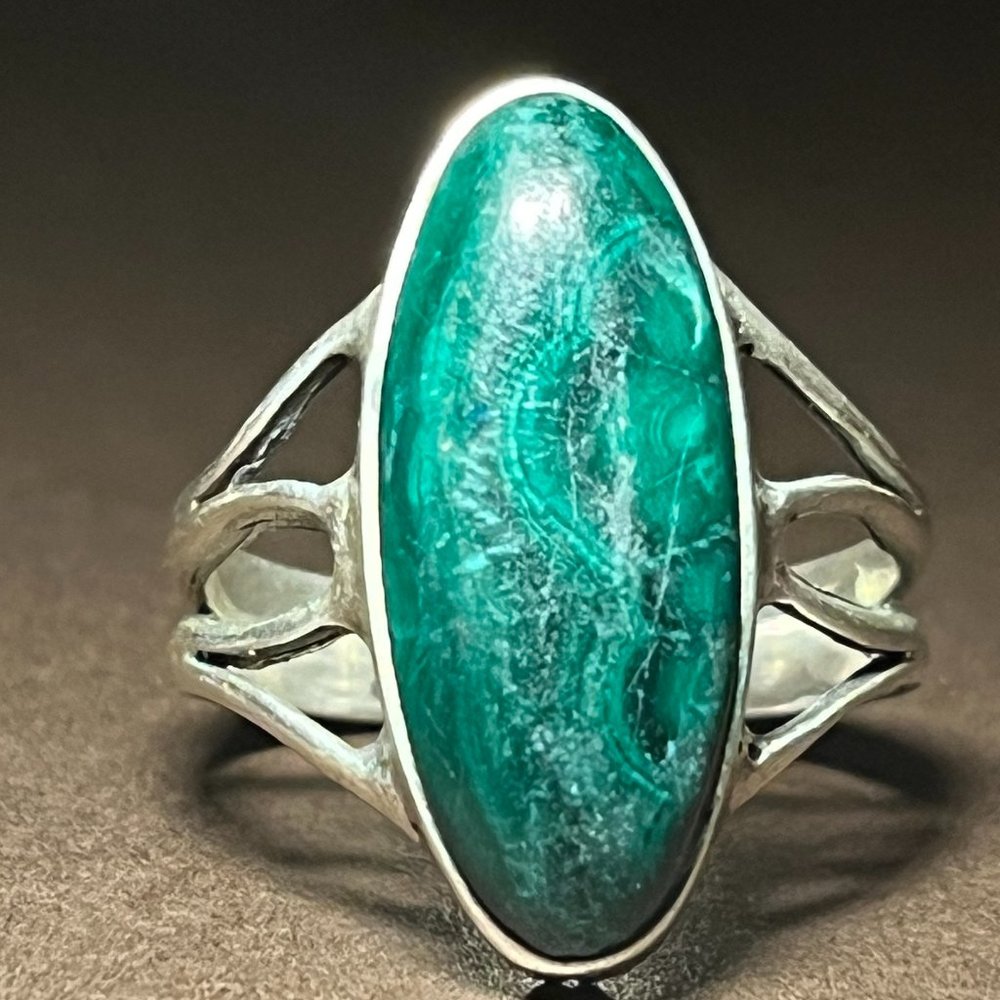 Green Malachite side Rib Cage Ring